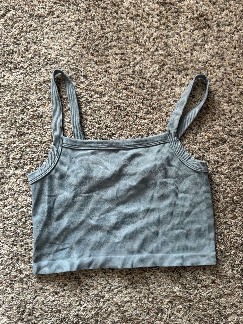 Women's Sage Ribbed Square-Neck Crop Tank Top